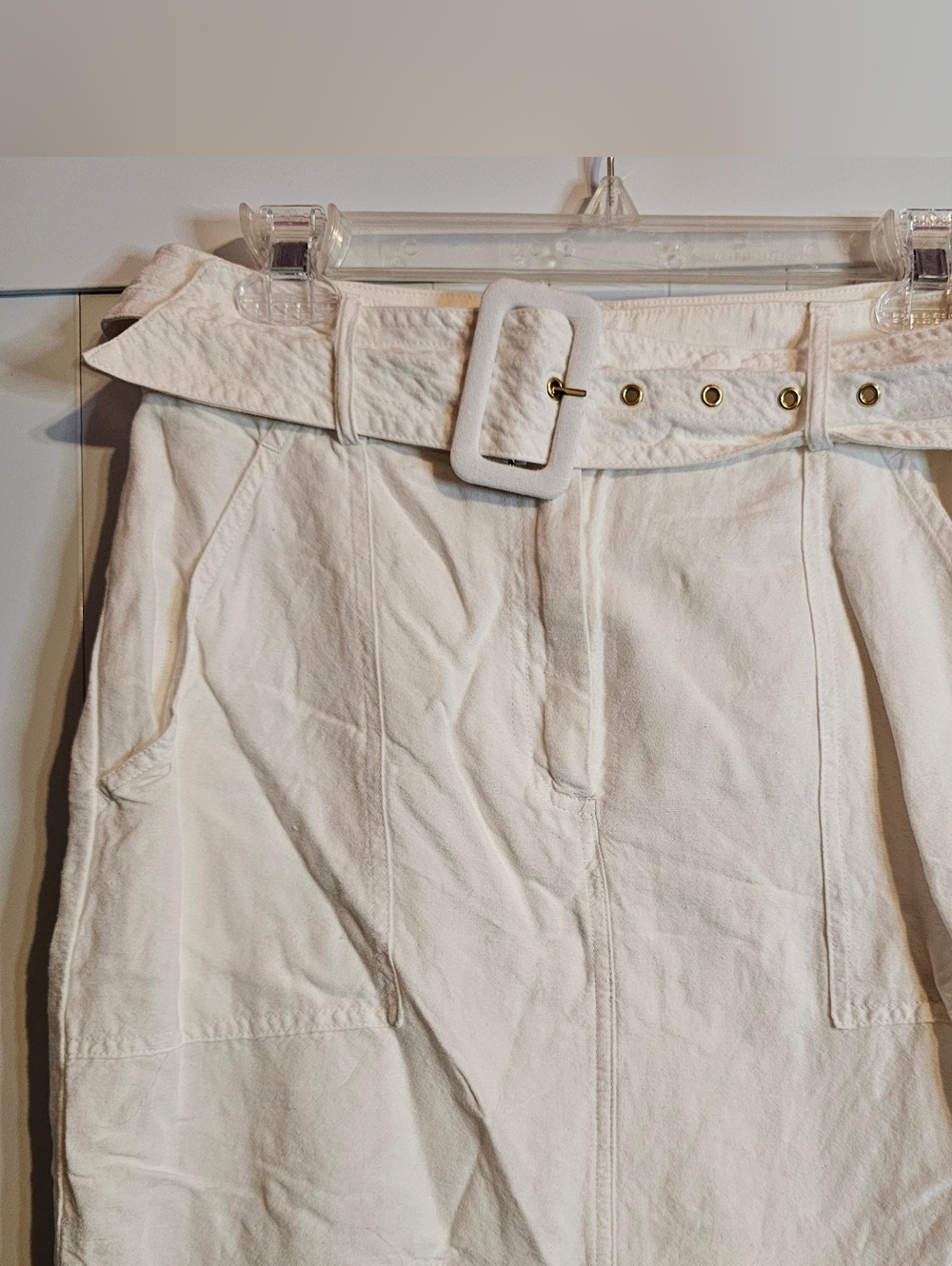 Express White Belted Skirt | Size 6 | Pockets, Cotton